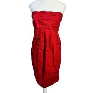 Vera Wang Lavender Label Dress Women 6 Red Linen Bustier Cocktail Party Y2K